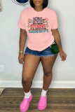 Pink Casual Street Letter Print O Neck T-Shirts