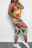 Multicolor Casual Print Patchwork Spaghetti Strap Regular Jumpsuits