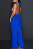 Burgundy Casual Solid Color Lace Up Backless Halter Loose Jumpsuits