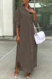Khaki Casual Solid Color Buttons Turndown Collar Shirt Dresses