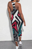 Multicolor Casual Print Patchwork Spaghetti Strap Regular Jumpsuits