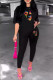 Black Casual Print Patchwork O Neck Short Sleeve Two Pieces