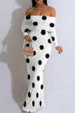 Red Sexy Polka Dot Patchwork Off Shoulder Long Dresses