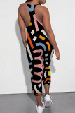 Multicolor Casual Print Patchwork Spaghetti Strap Regular Jumpsuits