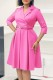 Pink Casual Solid Color With Belt Turndown Collar A Line Dresses