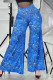 Blue Casual Print Boot Cut High Waist Speaker Full Print Trousers