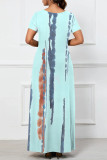 Navy Blue Casual Striped Print Pocket Contrast V Neck Printed Dresses