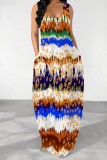 Multicolor Casual Print Basic U Neck Long Dresses