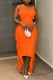 Orange Casual Solid Color Fringed Trim Patchwork Backless Spaghetti Strap Wrapped Skirt Dresses