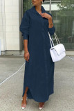 Khaki Casual Solid Color Buttons Turndown Collar Shirt Dresses