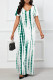 Green Casual Striped Print Pocket Contrast V Neck Printed Dresses