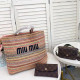 Colour Casual Vacation Rainbow Stripe Letters Embroidered Weave Bags