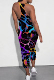 Multicolor Casual Print Patchwork Spaghetti Strap Regular Jumpsuits