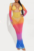 Multi-color Sexy Print Hollow Out Belted Halter Two Pieces