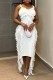 White Casual Solid Color Fringed Trim Patchwork Backless Spaghetti Strap Wrapped Skirt Dresses