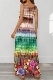 Multicolor Casual Print Basic U Neck Long Dresses
