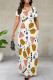 White Elegant Print Patchwork V Neck Long Dresses