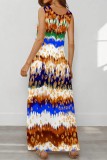 Multicolor Casual Print Basic U Neck Long Dresses