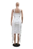 Orange Casual Solid Color Fringed Trim Patchwork Backless Spaghetti Strap Wrapped Skirt Dresses