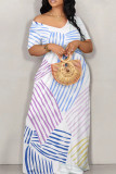 White Elegant Print Patchwork Backless Off Shoulder Long Dresses