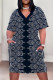 Navy Blue Casual Geometric Print Pocket Contrast V Neck Printed Plus Size Dresses