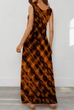 Multicolor Casual Print Basic U Neck Long Dresses