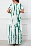 Navy Blue Casual Striped Print Pocket Contrast V Neck Printed Dresses