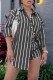 Dark Gray Casual Striped Print Buttons Shirt Collar Three Quarter Two Pieces