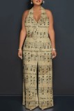 Multicolor Casual Print Backless Belted Halter Fitted Jumpsuits
