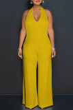 Burgundy Casual Solid Color Lace Up Backless Halter Loose Jumpsuits