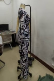 Black Casual Print Patchwork Strap Design V Neck Loose Jumpsuits