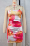 Colour Sexy Print Patchwork Backless Strapless Wrapped Skirt Dresses