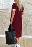 Blue Elegant Pocket Patchwork Contrast V Neck Straight Dresses