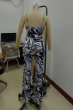 Black Sexy Print Patchwork Backless Spaghetti Strap Regular Jumpsuits