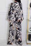 Black Casual Print Patchwork Strap Design V Neck Loose Jumpsuits