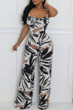 Black Sexy Print Patchwork Backless Spaghetti Strap Regular Jumpsuits