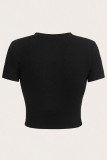 White Casual Letters Patchwork O Neck T-Shirts