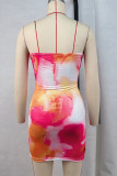 Colour Sexy Print Patchwork Backless Strapless Wrapped Skirt Dresses