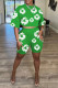Green Casual Street Flowers O Neck Short Sleeve Two Pieces