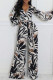 Black Casual Print Patchwork Strap Design V Neck Loose Jumpsuits