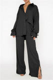 Rose Red Casual Solid Color Basic Shirt Collar Long Sleeve Two Pieces