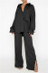 Black Casual Solid Color Basic Shirt Collar Long Sleeve Two Pieces