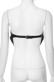 Black Sexy Solid Color Patchwork Backless Strapless Tops