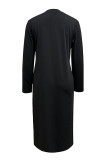 Black Elegant Pocket Patchwork Contrast O Neck Straight Dresses