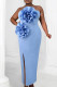 Blue Sexy Solid Color Flowers Backless Slit Strapless Long Dresses