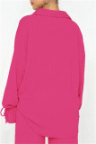 Rose Red Casual Solid Color Basic Shirt Collar Long Sleeve Two Pieces