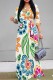 Apricot Casual Floral Print Belted V Neck Long Dresses