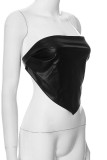 Black Sexy Solid Color Patchwork Backless Strapless Tops