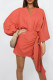 Tangerine Red Casual Solid Color Patchwork Ruched Strap Design V Neck Wrapped Skirt Dresses