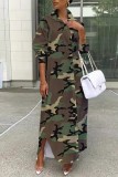 Camouflage Casual Camouflage Print Buttons Turndown Collar Shirt Dresses